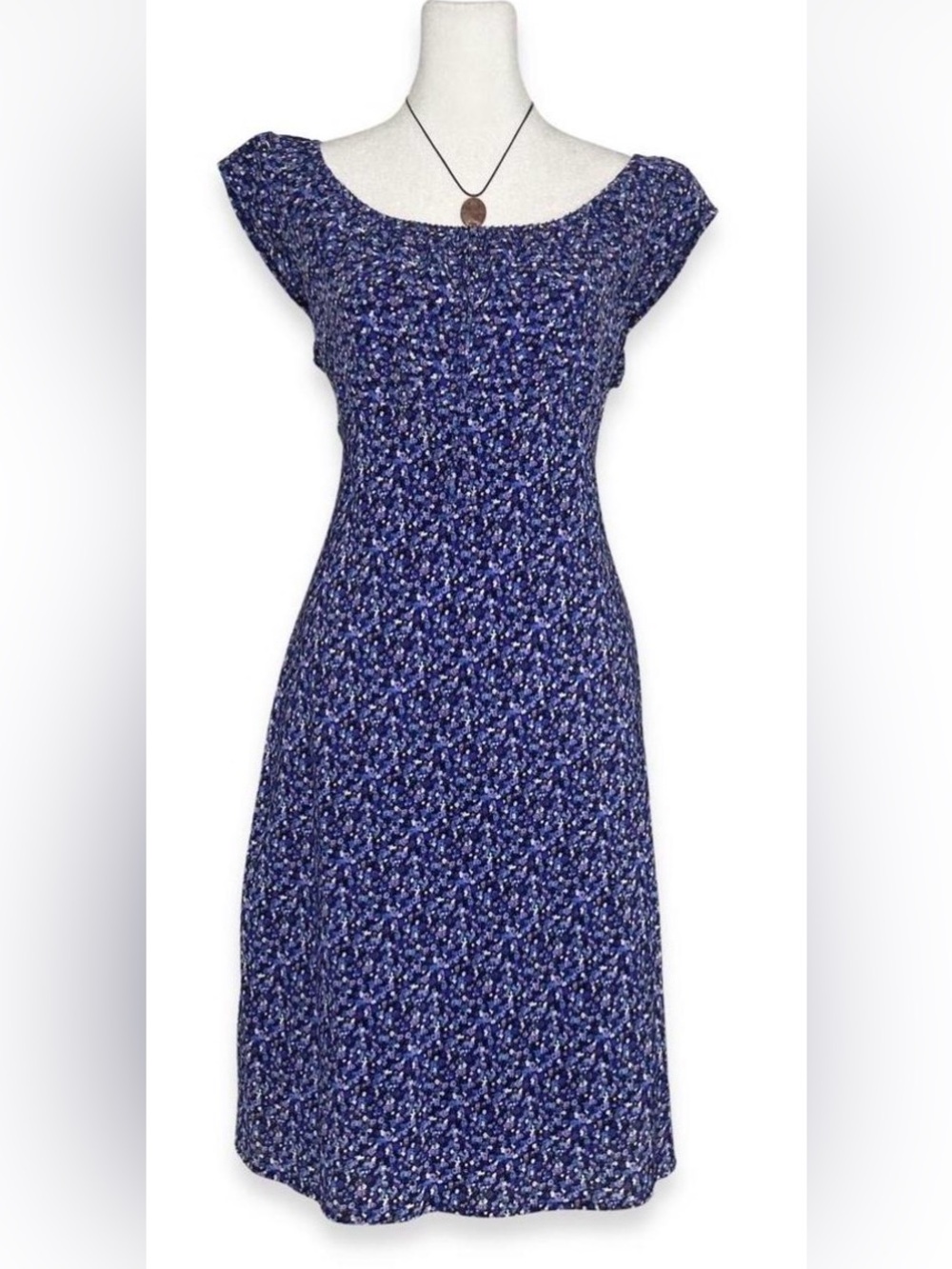 Vintage Lisa Jo Floral Blue and Purple Milkmaid Style Dress, EUC! Size, Large